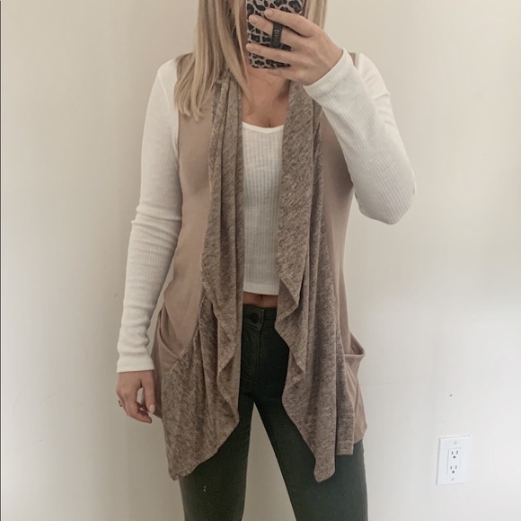 Khaki Boho Draped Open Front Vest - Picture 3 of 5